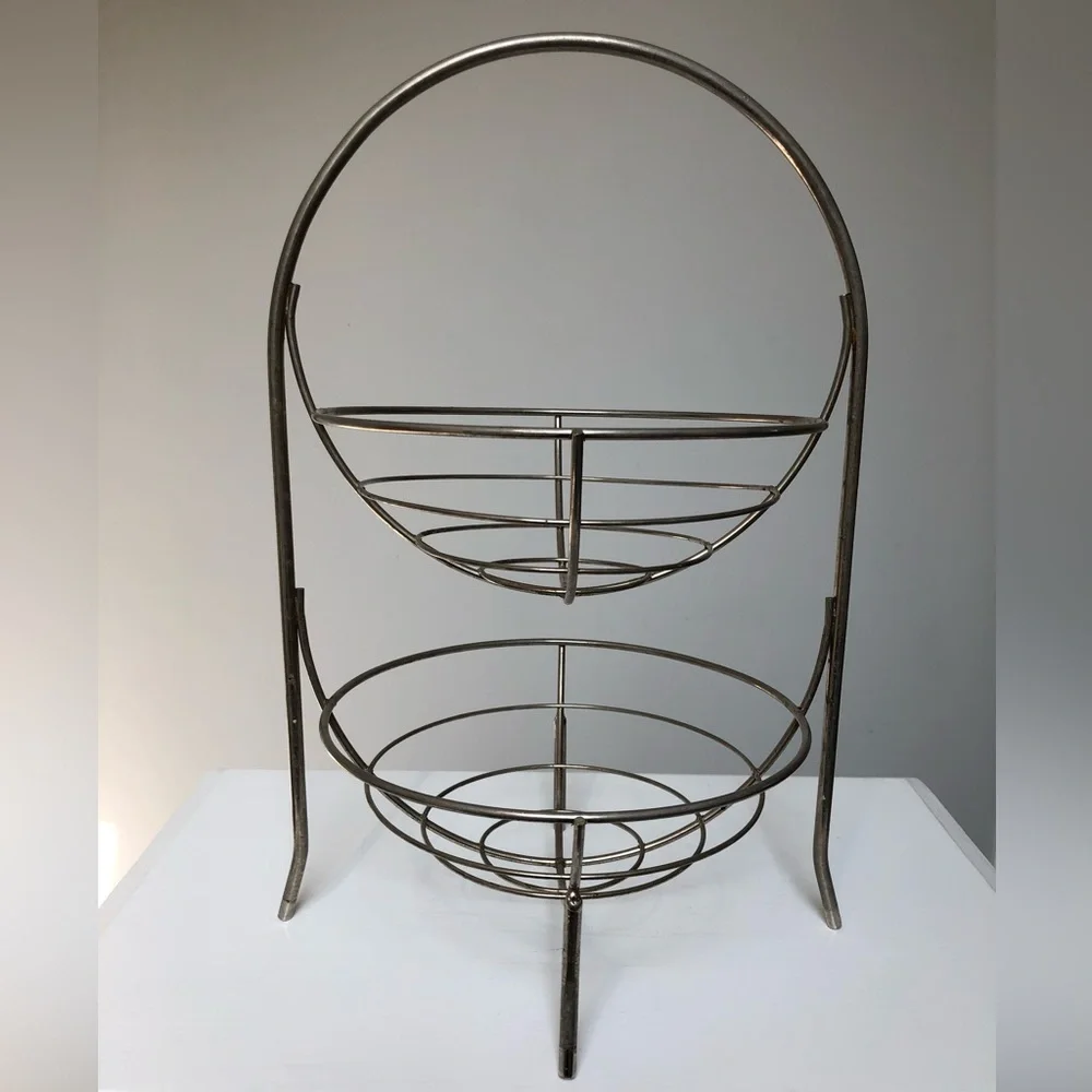 Vintage Two Tier Metal Display Baskets Stand